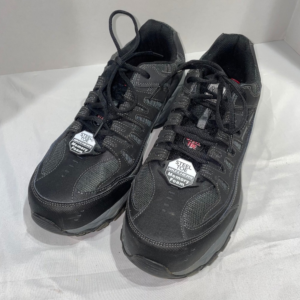 Skechers Work Cankton Steel Toe Black Charcoal Wide Fit Shoes 77055W Mens 13